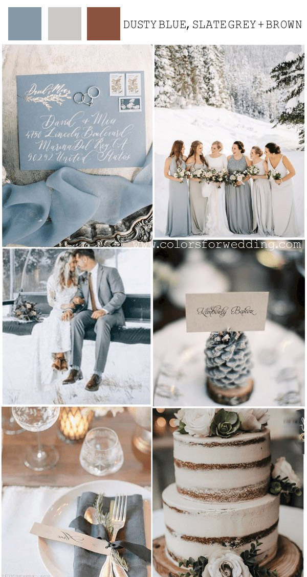 dusty blue slate grey and brown february wedding colors