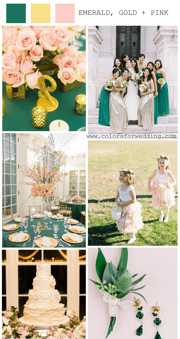 emerald gold pink spring wedding colors