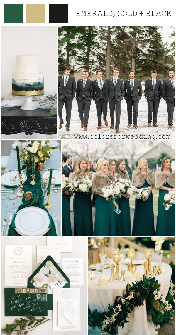 emerald green gold and black february wedding colors
