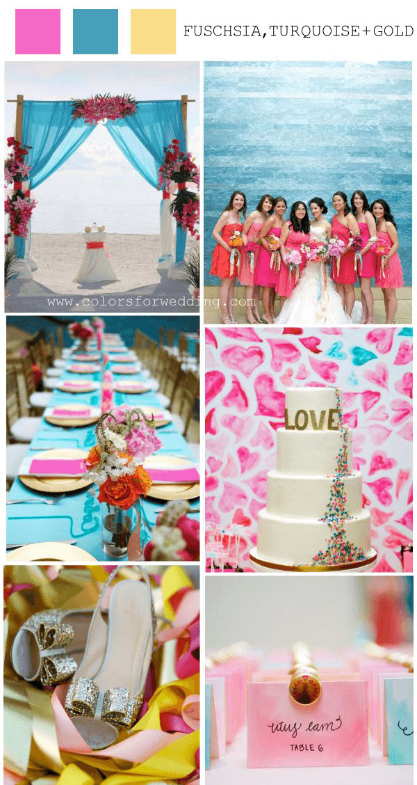 fuschsia turquoise gold spring wedding colors