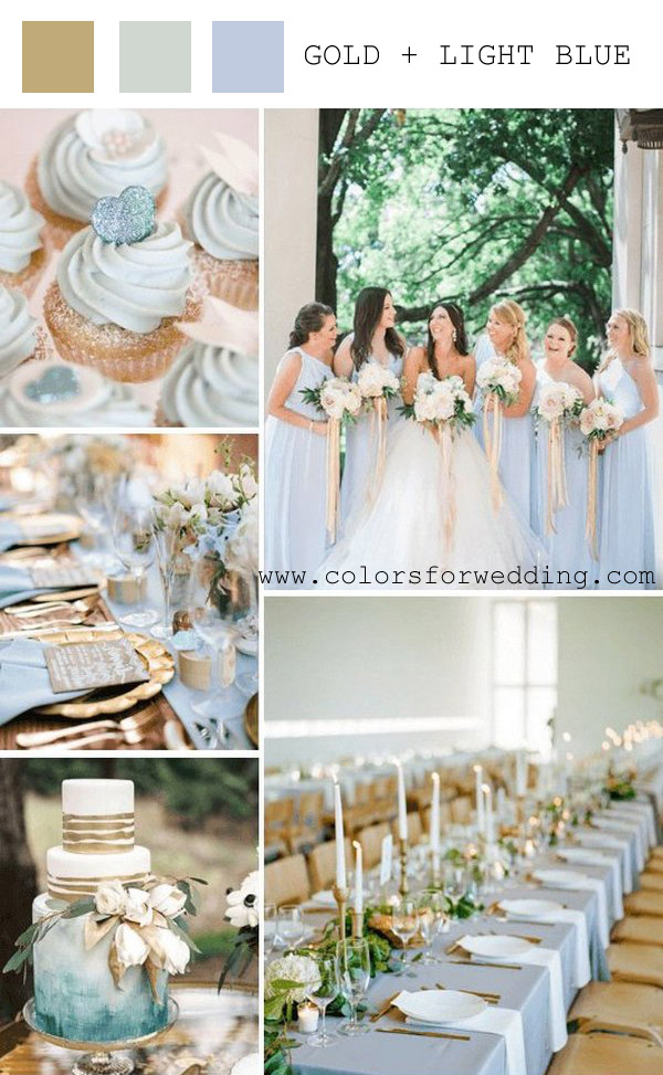 gold light blue spring wedding color combos