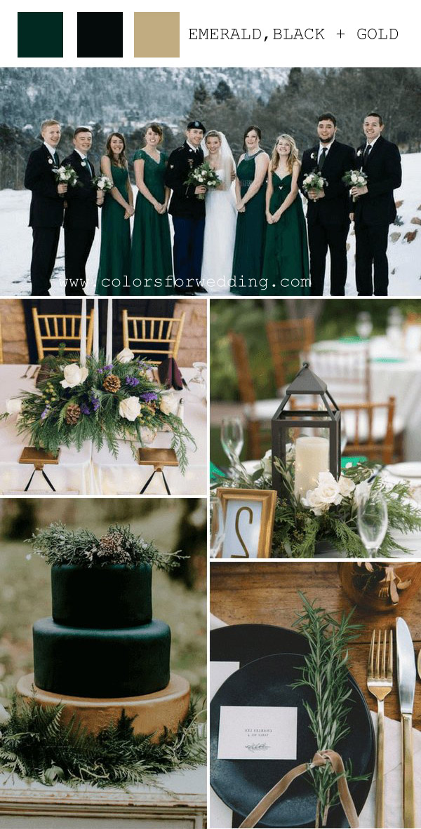 green black gold december wedding color ideas