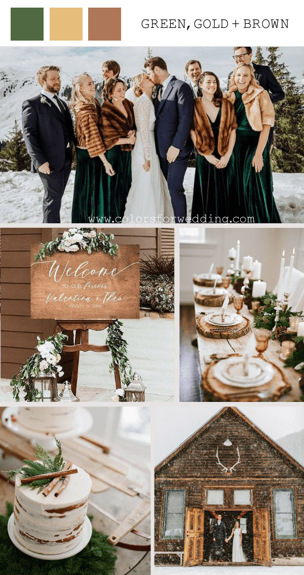 green gold and brown january wedding colors