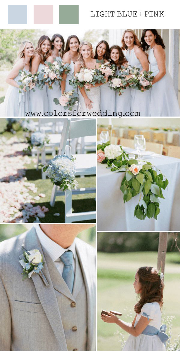 light blue pink May wedding colors