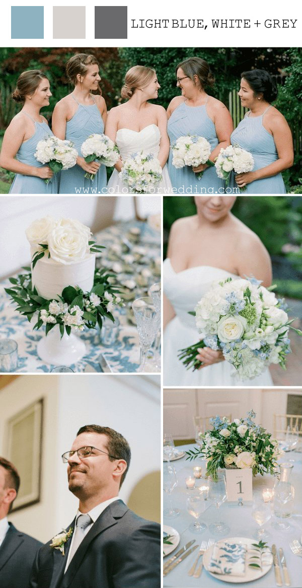 light blue white deep grey May wedding color palettes