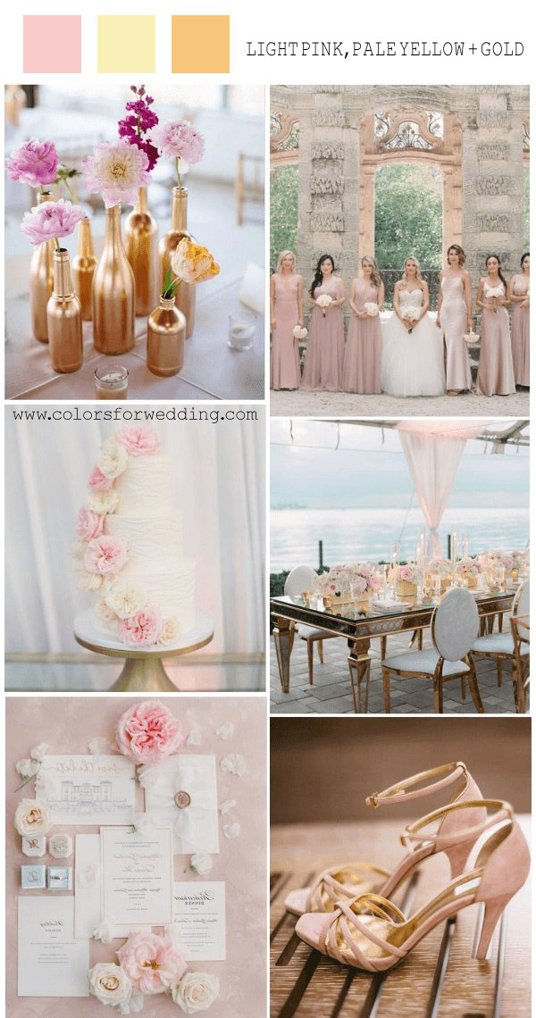 light pink pale yellow and gold april wedding colors