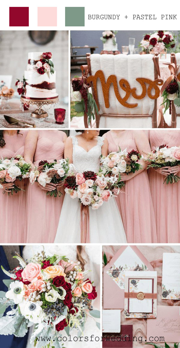 pastel pink and burgundy spring wedding color ideas
