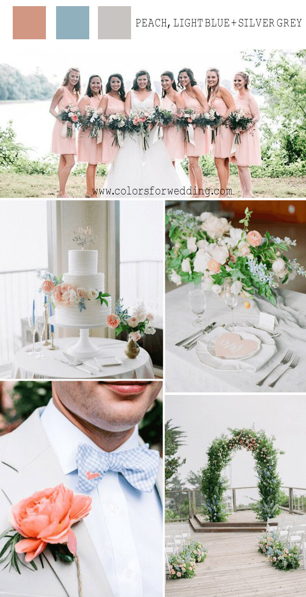 peach silver grey light blue May wedding color palettes