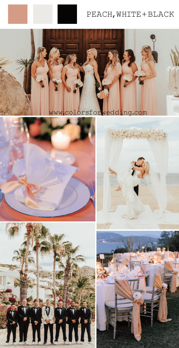 peach white black May wedding color palettes