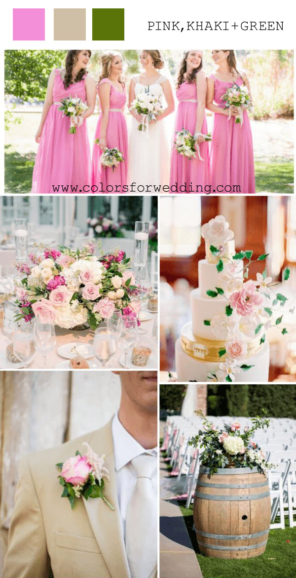 pink greenery khaki march wedding color ideas