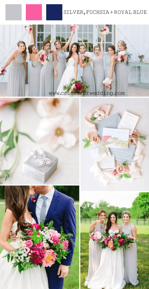 silver fuchsia royal blue march wedding color ideas
