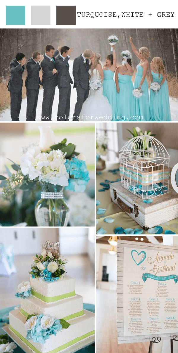 turquoise white grey december wedding color ideas