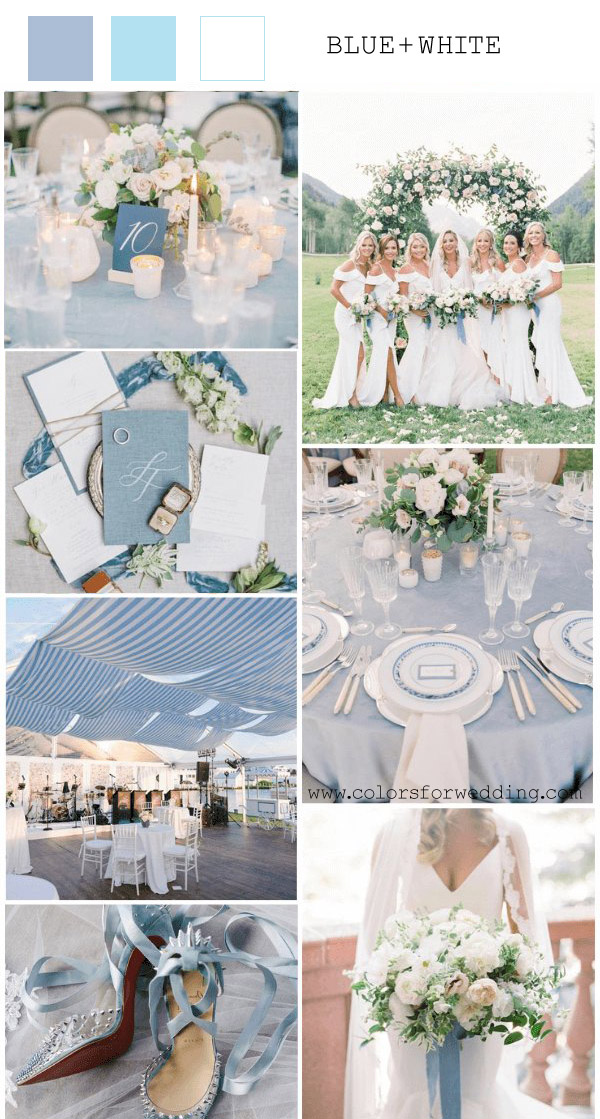 white and blue april wedding colors