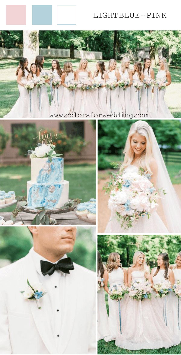 white pink light blue march wedding color ideas