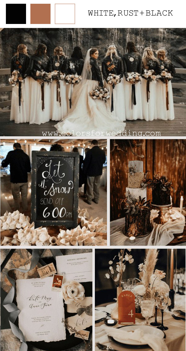 white rust and black january wedding colors