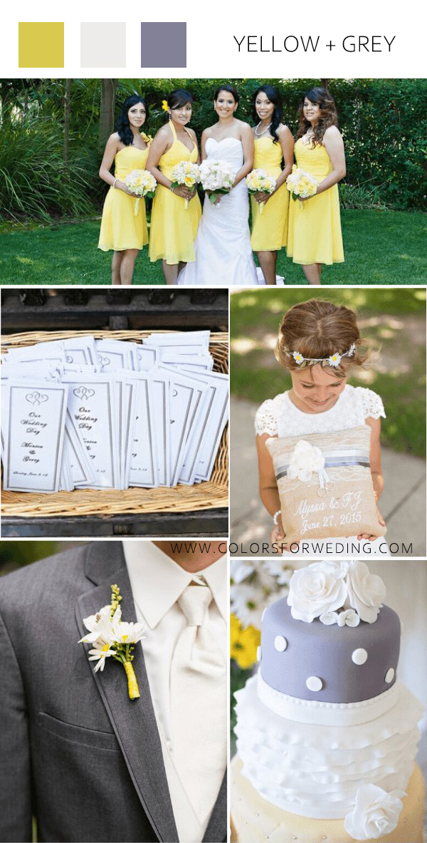 august wedding color palettes yellow white grey