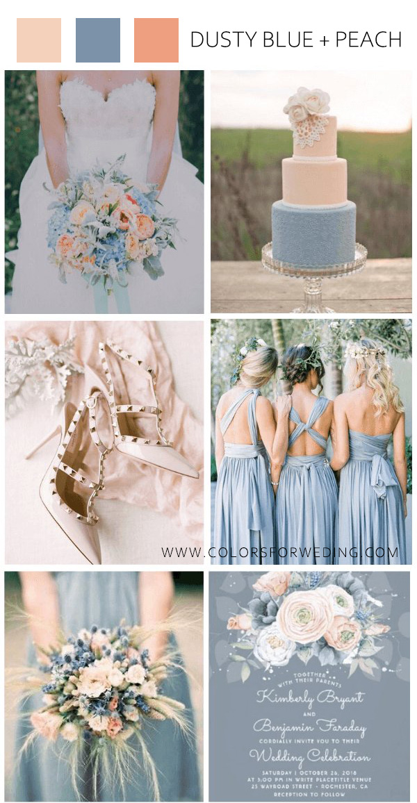 dusty blue and peach august wedding color