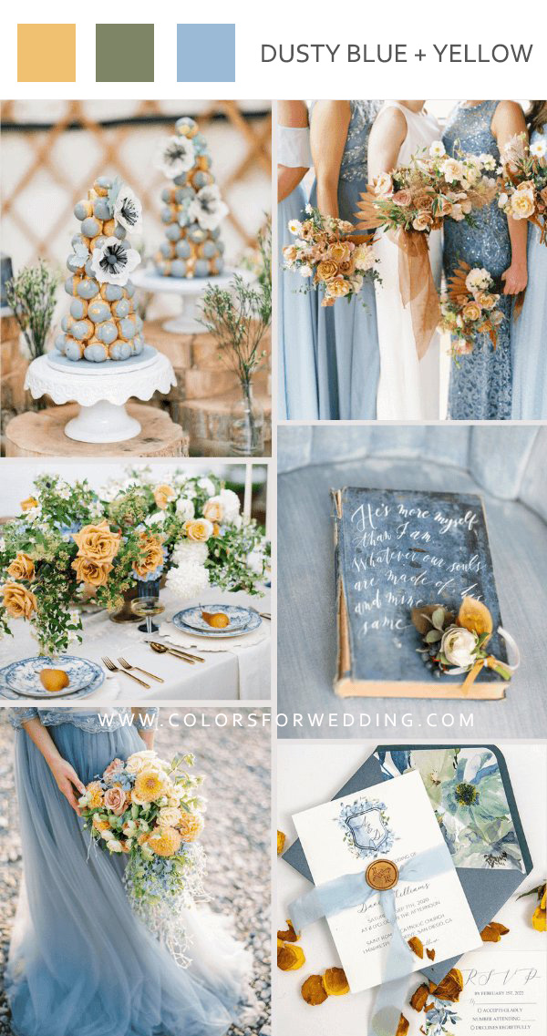 dusty blue and yellow june wedding color palettes ideas