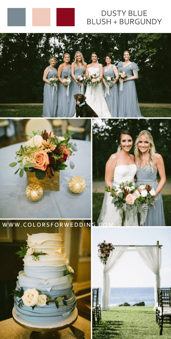 dusty blue blush burgundy june wedding color palettes ideas