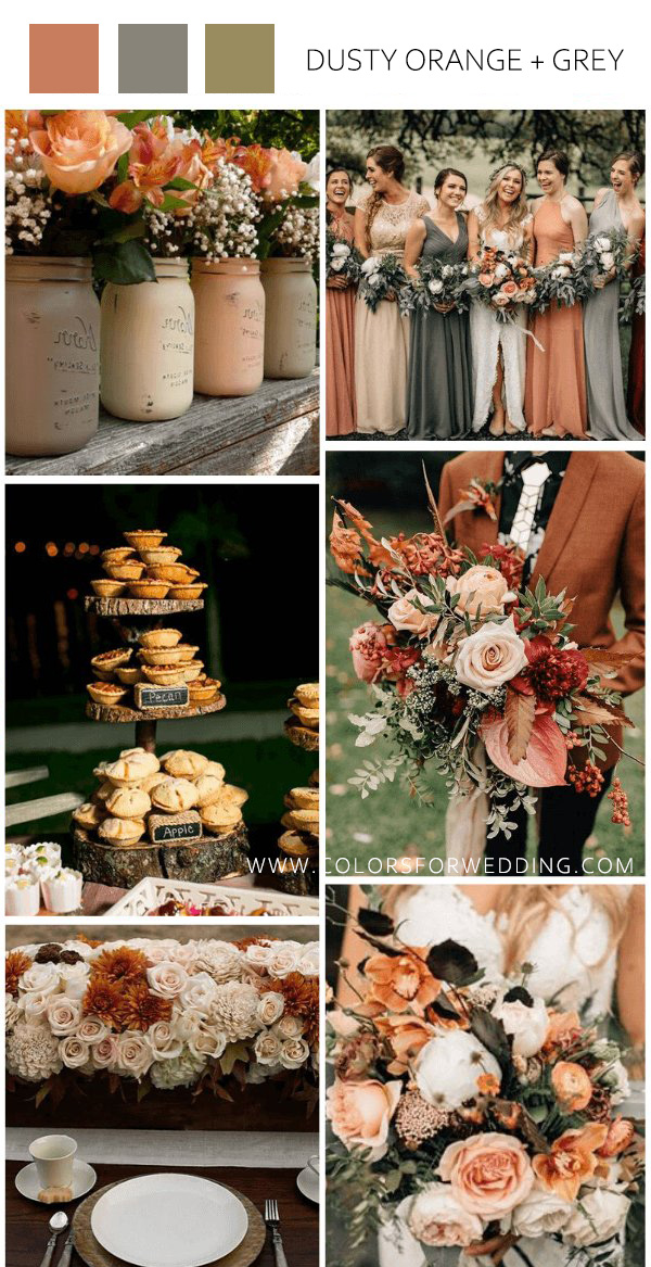 dusty orange and grey fall september wedding colors