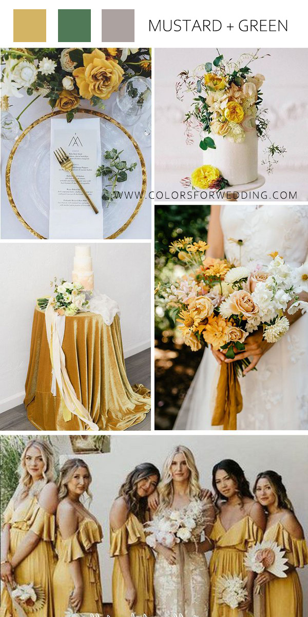 mustard and greenery boho wedding color idea