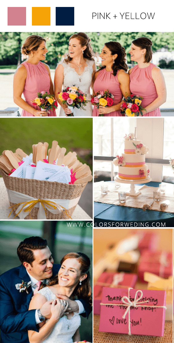 pink yellow navy blue august wedding color palettes