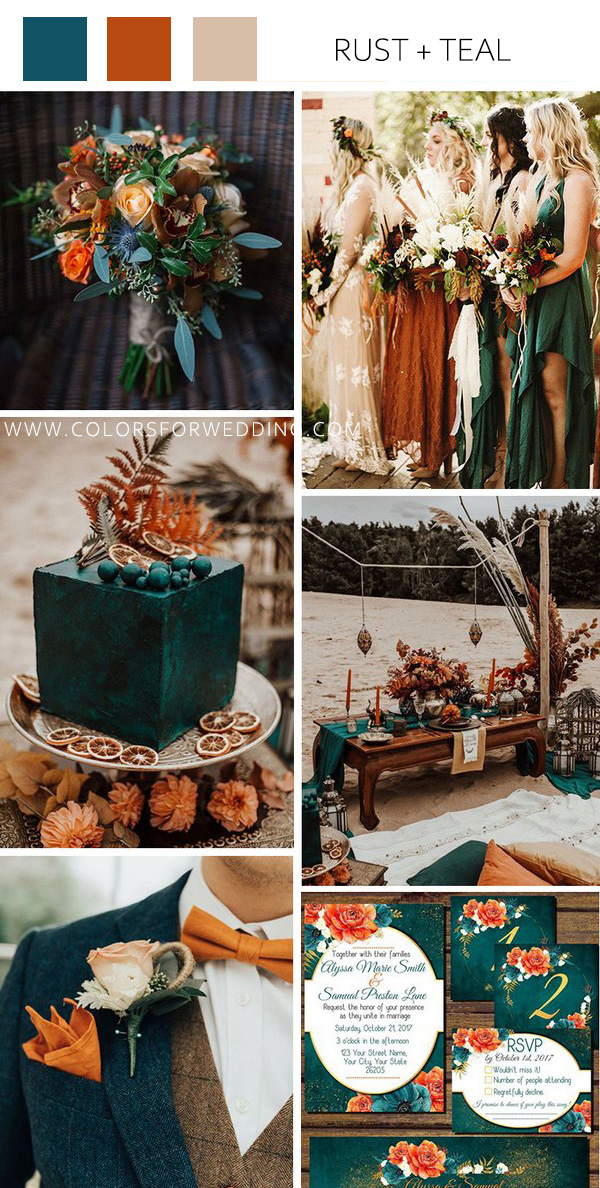 rust and teal fall wedding color idea