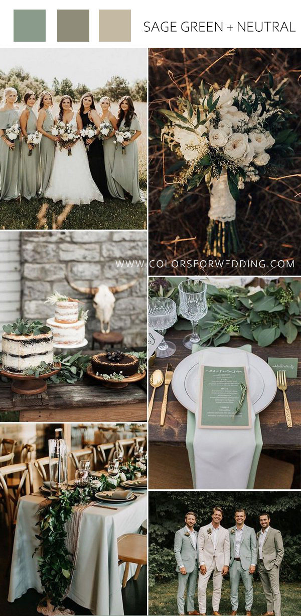 sage green grey and greenery rustic neutral wedding color combos