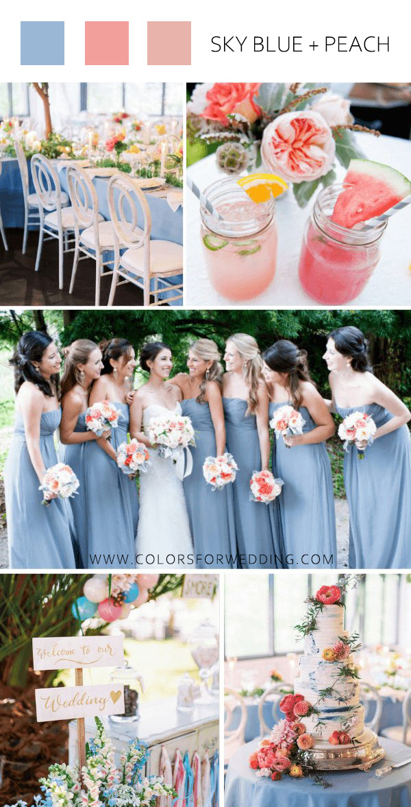 sky blue and peach july wedding color ideas