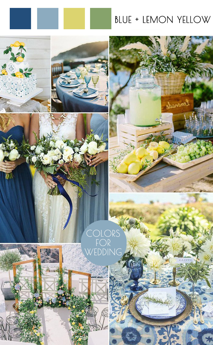 modern mediterranean theme blue and lemon yellow coastal wedding colors
