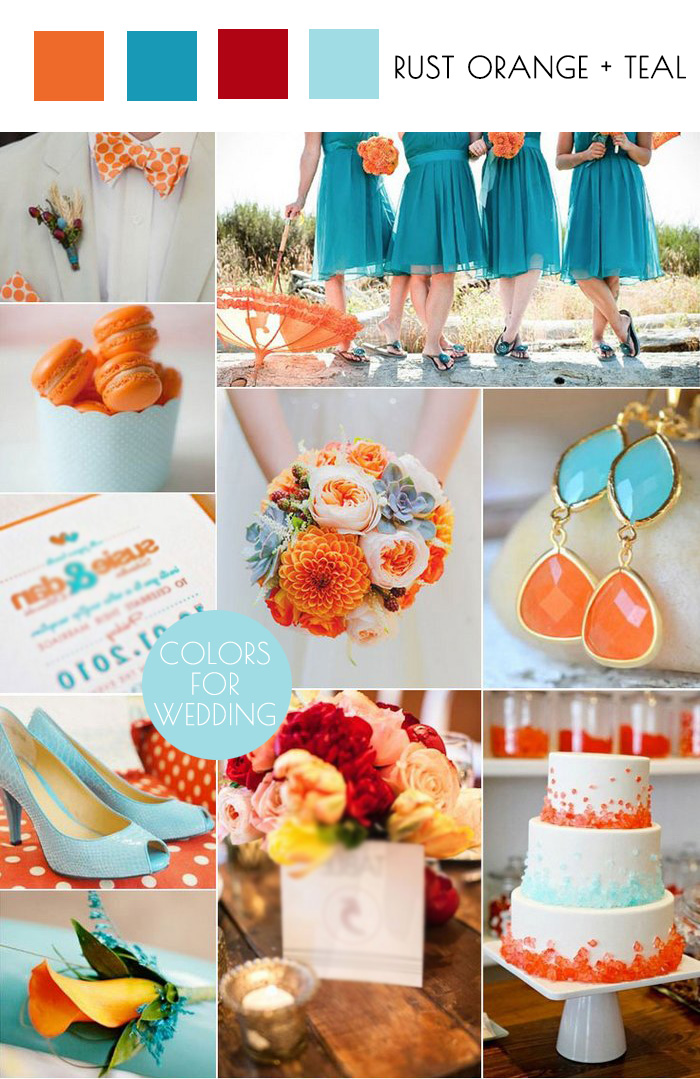 rust orange and teal beach wedding colors