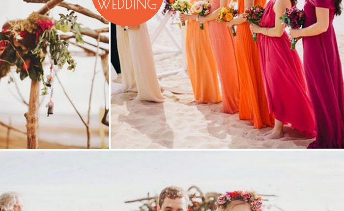 vibrant wild flower burgundy and coral summer beach wedding ideas