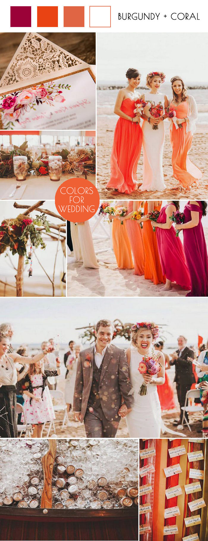 vibrant wild flower burgundy and coral summer beach wedding ideas