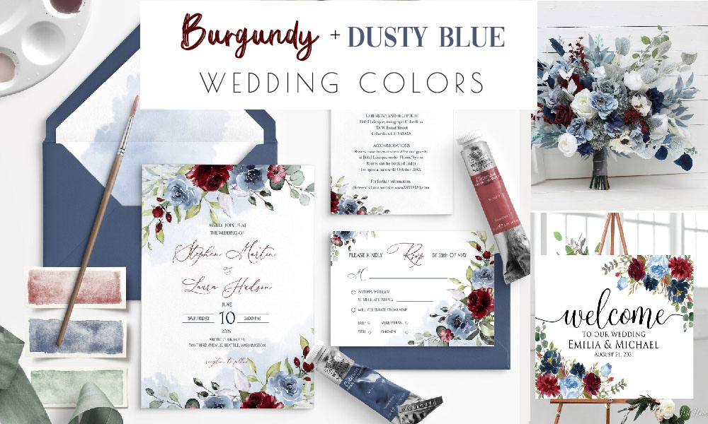burgundy and dusty blue wedding color ideas