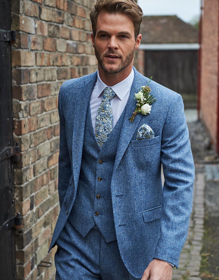 blue tweed suit for men