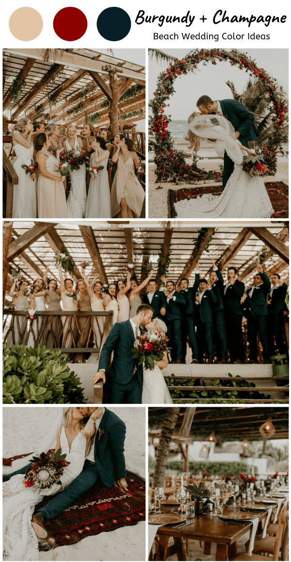 burgundy and champagne beach wedding color ideas