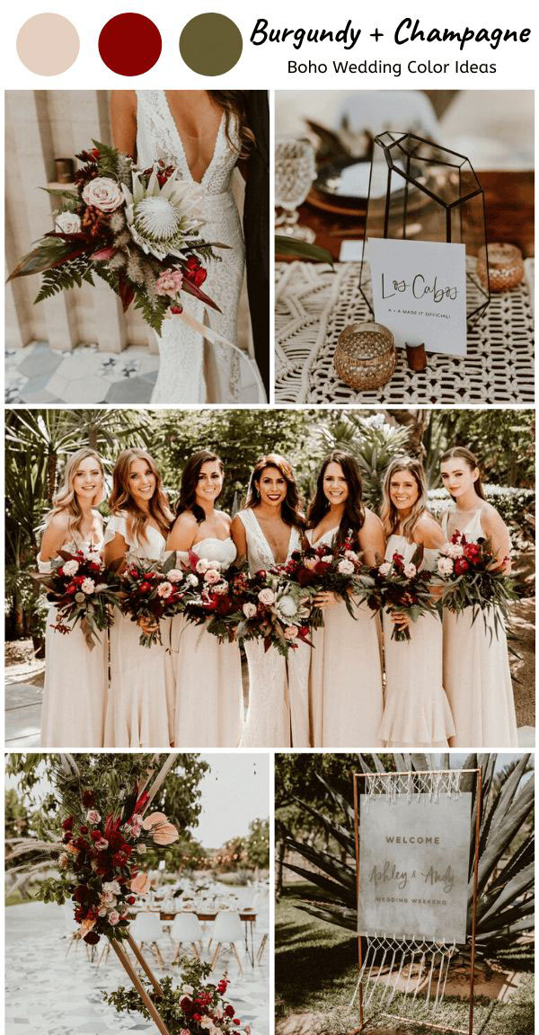 burgundy and champagne boho wedding color ideas