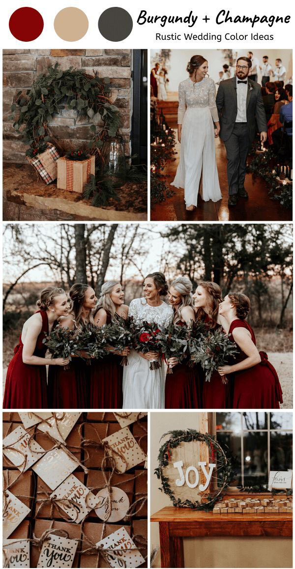 burgundy and champagne rustic wedding color ideas