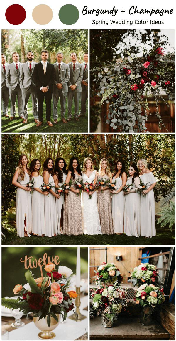burgundy and champagne spring wedding color ideas