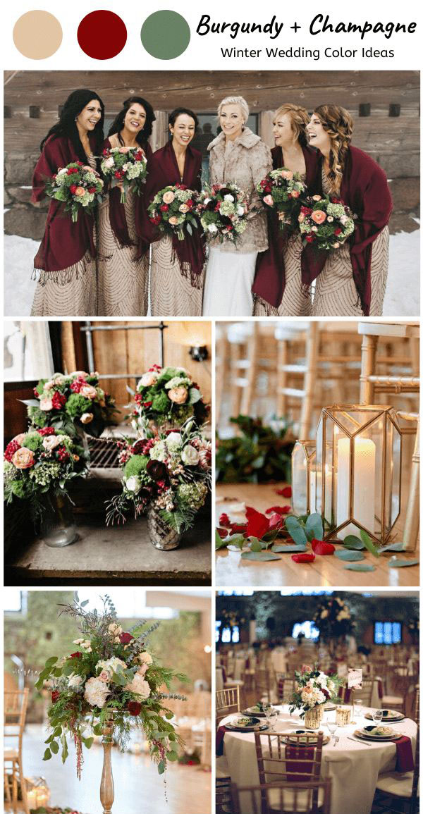 burgundy and champagne winter wedding color ideas