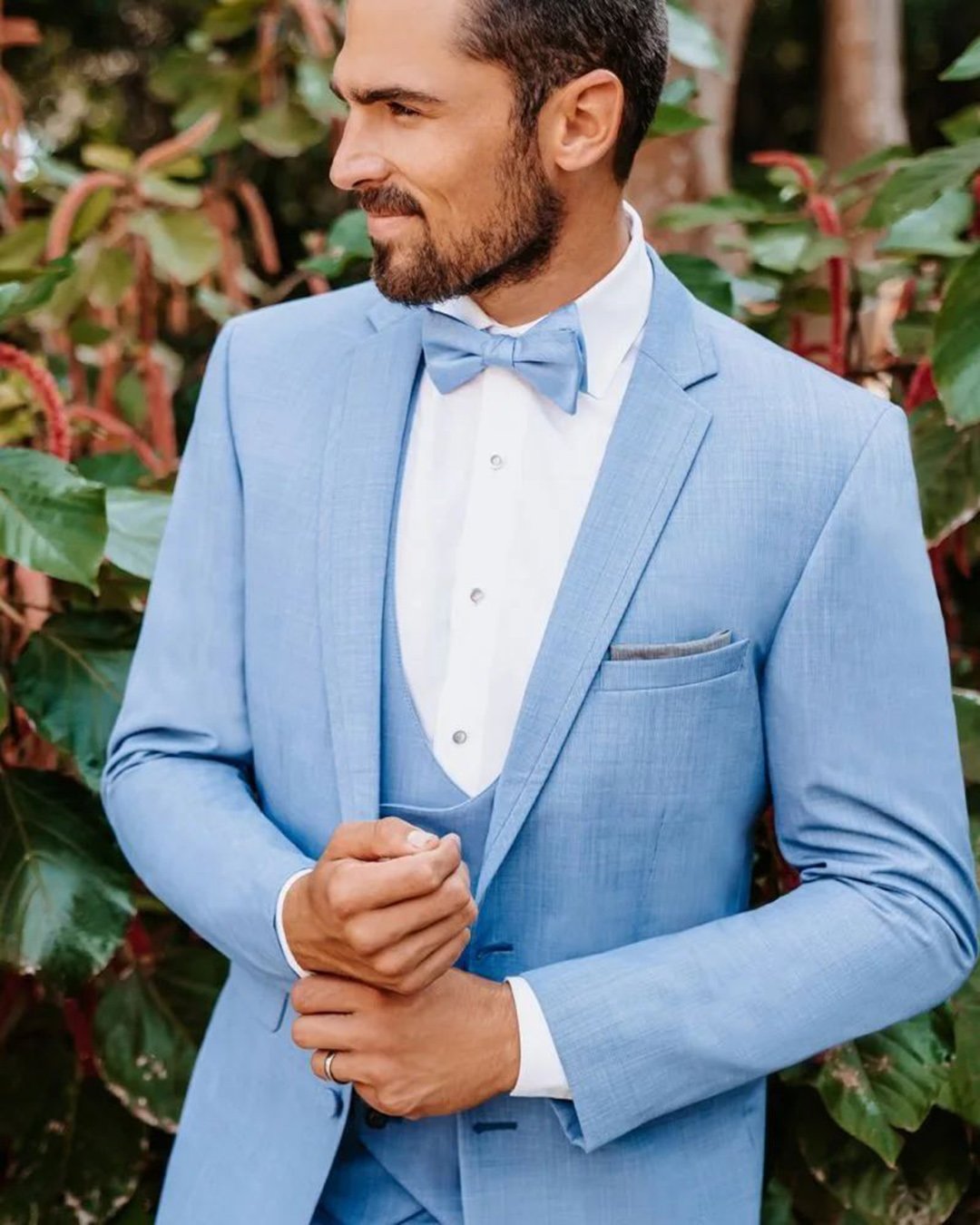 light groom suits blue jacket with bow tie