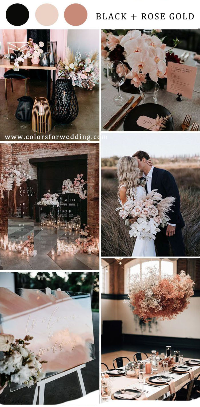 rose gold and black wedding color ideas