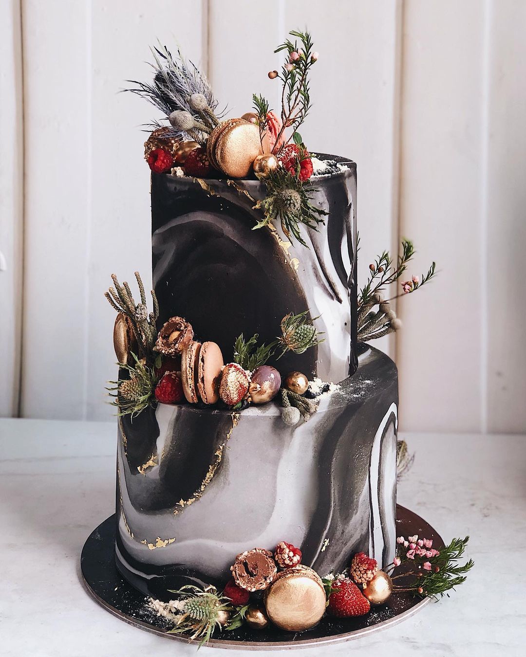 rustic marble black wedding cake