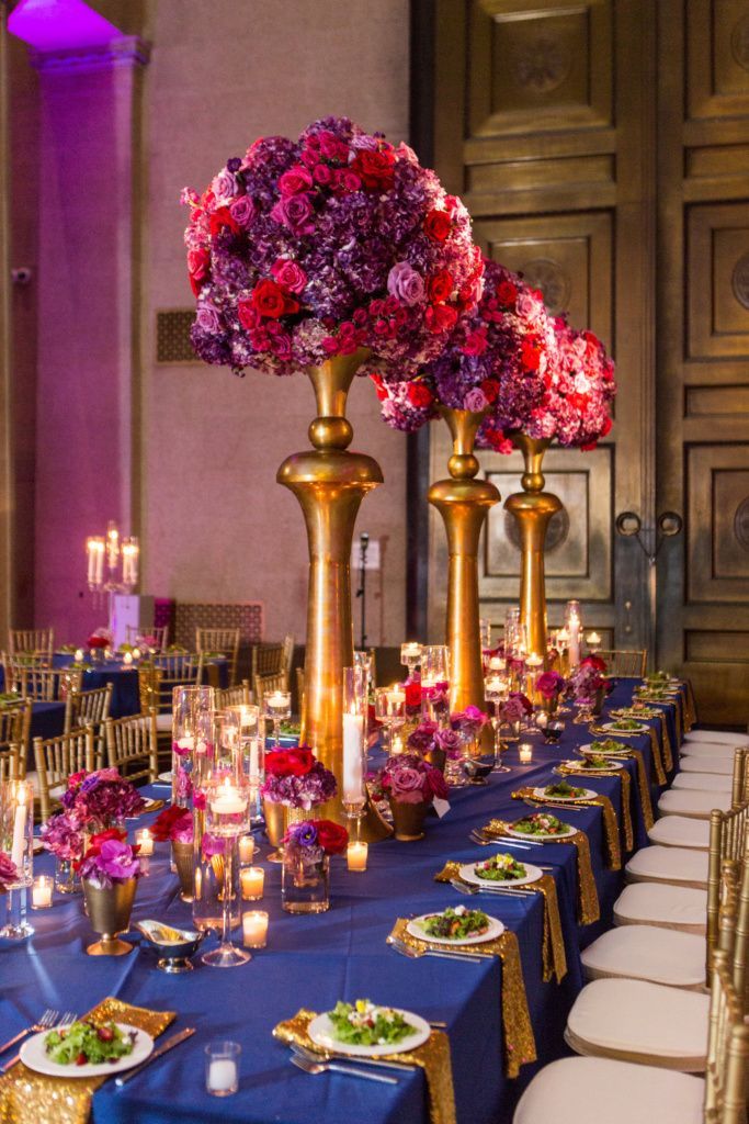 royal blue and purple tall wedding centerpieces