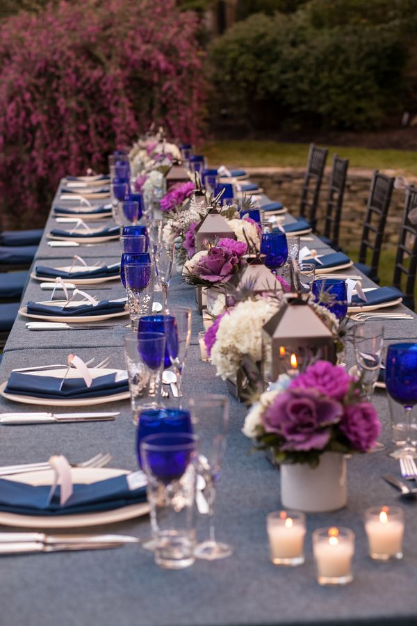 royal blue and purple wedding centerpieces