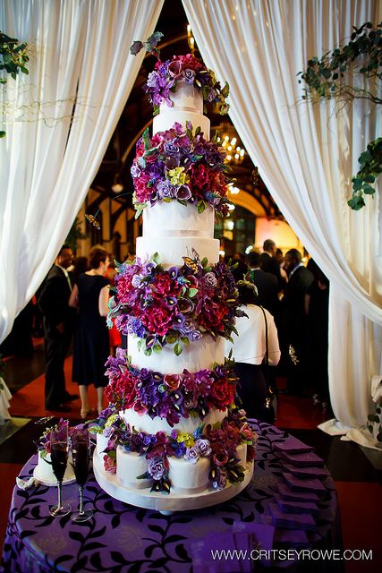 big purple and red wedding cake