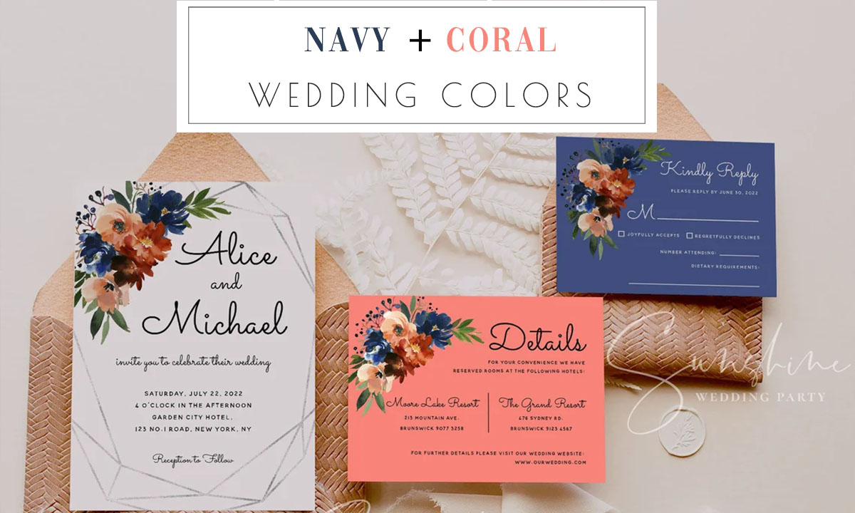 navy blue and coral wedding color ideas