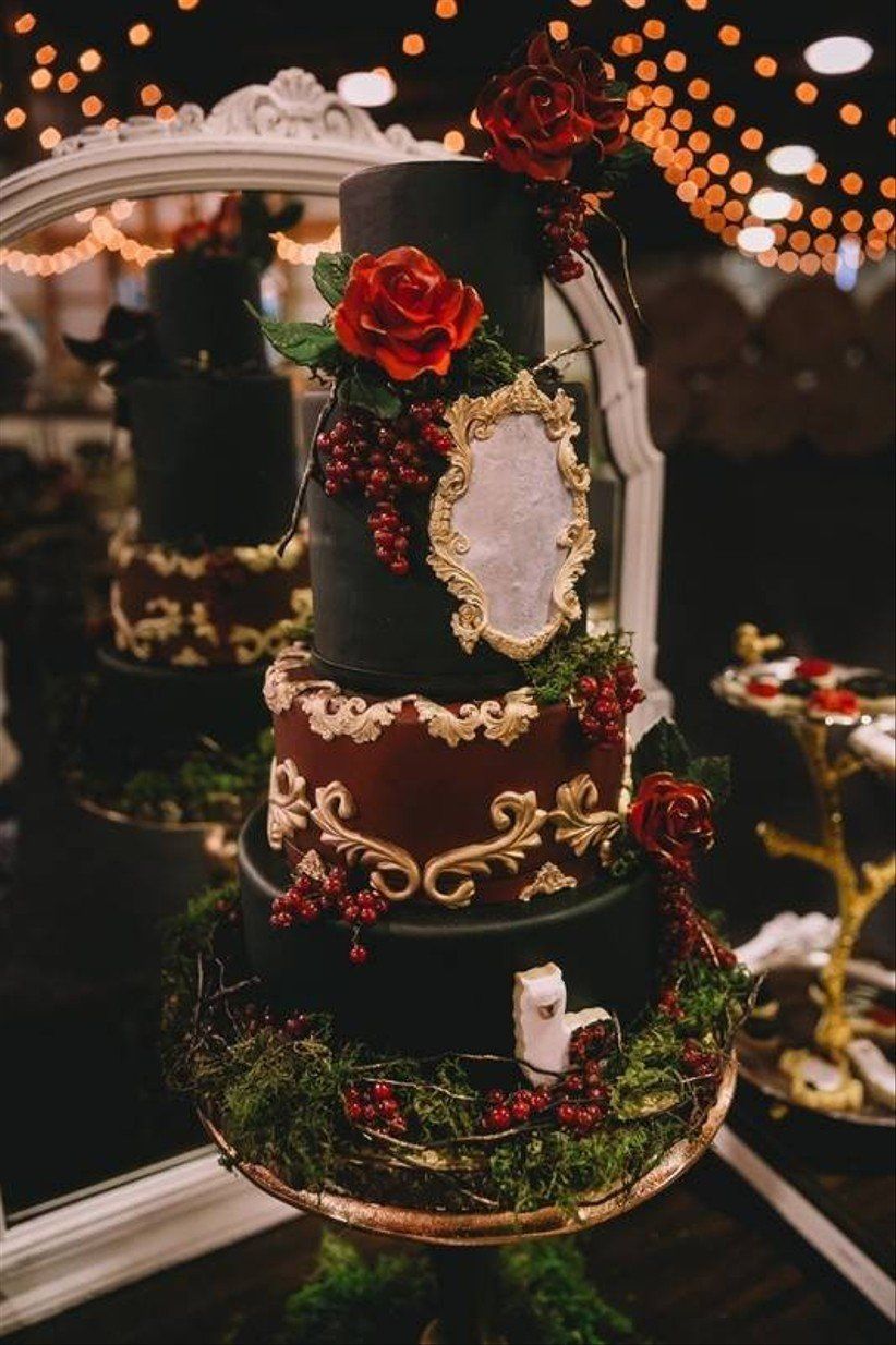 Black Red and Gold Wedding Cake