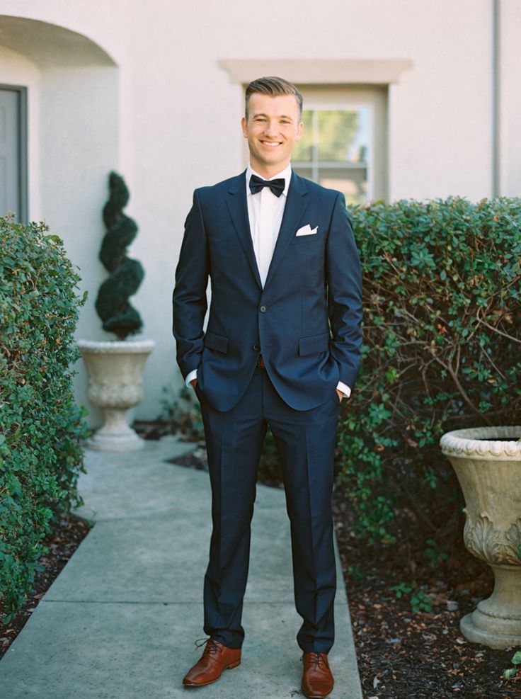 Navy Blue Groom Suit with Brown Shoes