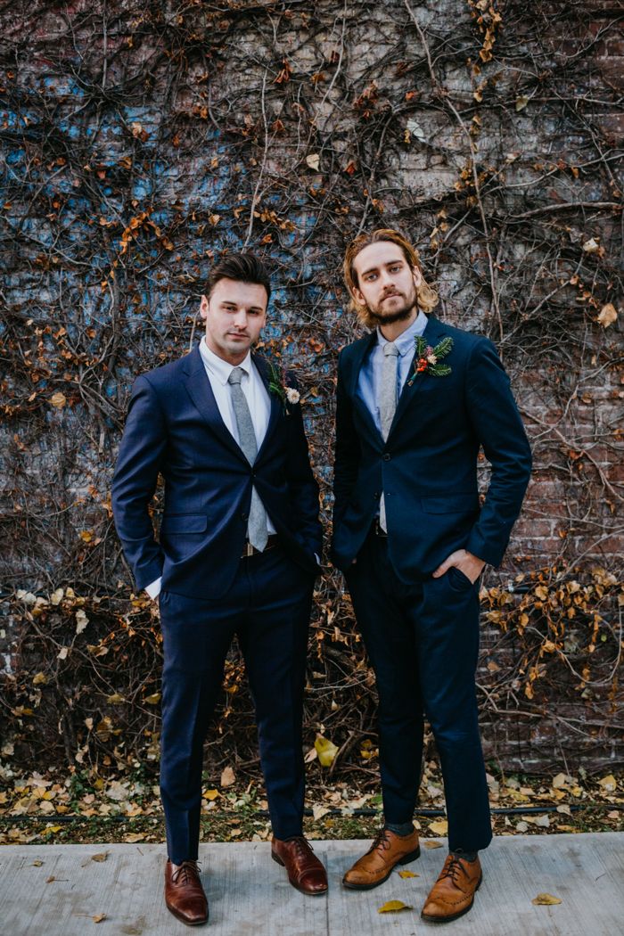 Navy Blue Groomsmen Suits with Brown Shoes